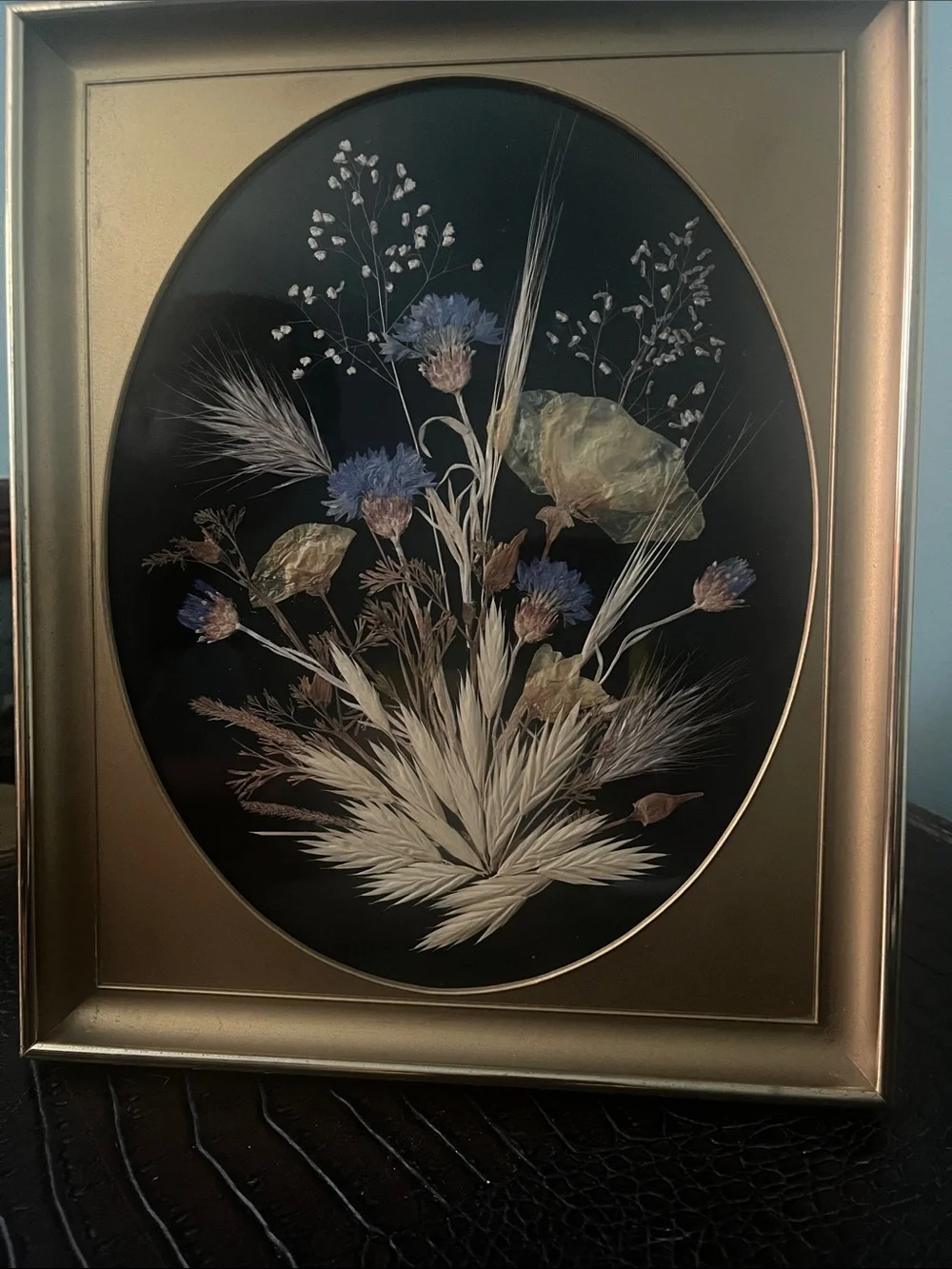 1970s Metal Framed Dried Flower Bouquet Wall/Table Picture 8x10